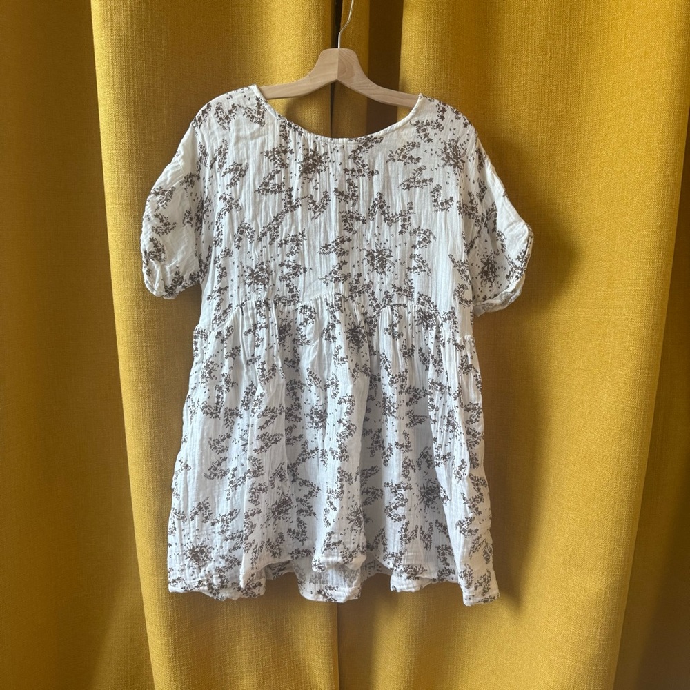 Free People White and Brown Floral Tunic